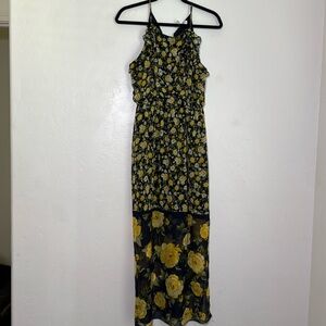 Sweet Storm Yellow and Black Floral Maxi Dress